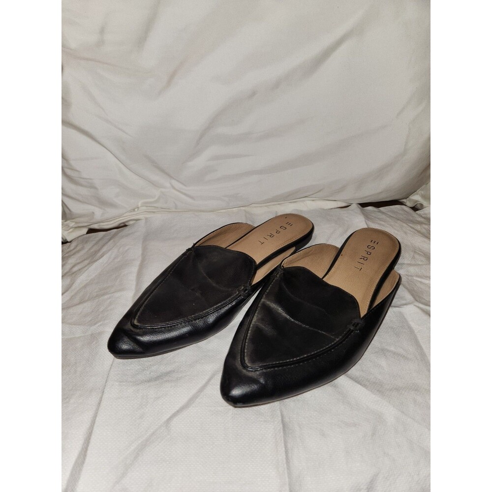 Esprit Womens 9M Mia Pointed Toe Black Mules Loafers Slip On Flats Faux Leather